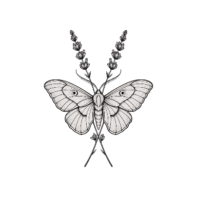 Fine Line Moth and Lavender Thigh Tattoo planner element