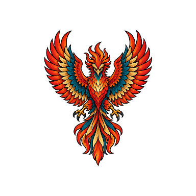Neo-Traditional Spread Phoenix Thigh Tattoo planner element