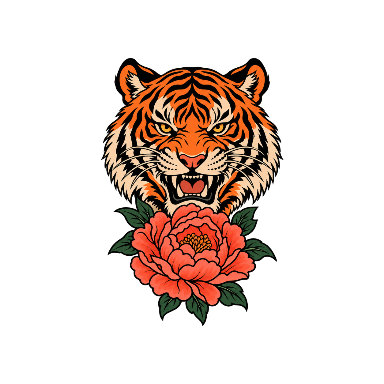 Japanese Tiger and Peony Tattoo planner element