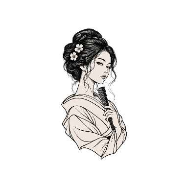 Geisha-Inspired Three-Quarter Portrait with a Closed Folding Fan Tattoo planner element