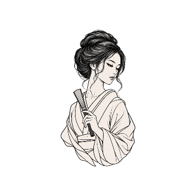 Geisha-Inspired Half-Length Portrait Holding Closed Fan Tattoo planner element