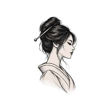 Geisha-Inspired Side Profile with Kanzashi Hairpin and Negative-Space Kimono Folds Tattoo planner element