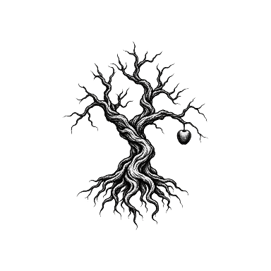 Gnarled Leafless Tree with Apple Hanging from Branch Tattoo planner element