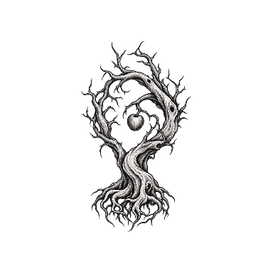 Old Tree with Inward-Curling Branches Surrounding Fruit Tattoo planner element