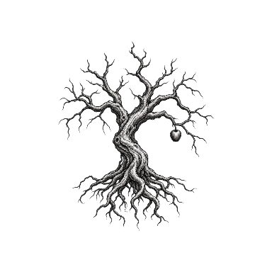 Etched Tree with Exposed Roots and Small Fruit Tattoo planner element
