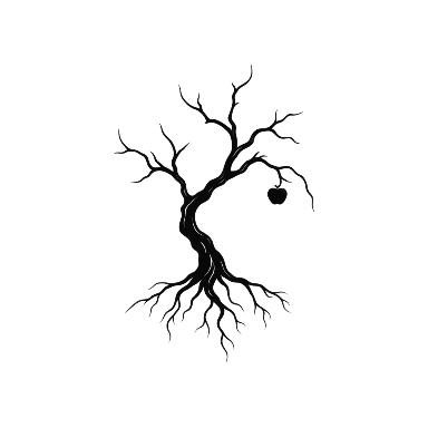Minimal Crooked Tree Silhouette with Hanging Apple and a Complete Root Base Tattoo planner element