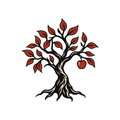 Poison-Tree Tattoo Emblem with Rust-Red Leaves Tattoo planner element