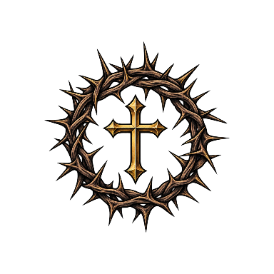 Crown of Thorns Encircling a Small Gold Latin Cross Tattoo planner element