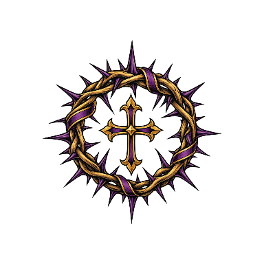 Crown of Thorns with Restrained Purple and Gold Accents and Small Cross Tattoo planner element