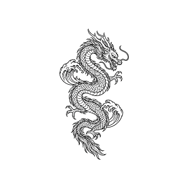 Long Japanese-Inspired Water Dragon in an S-Curve with Two Wave Crests Tattoo planner element