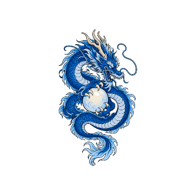 Blue Japanese-Inspired Dragon Coiled around Pearl-Like Orb Tattoo planner element