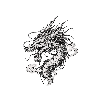 Japanese-Inspired Dragon Head and Neck with Wind Bars Tattoo planner element