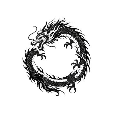 Blackwork Japanese-Inspired Dragon Forming a Circular Coil around Open Negative Space Tattoo planner element