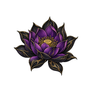 Deep-Purple Lotus Flower with Black Outer Petals and Restrained Gold Vein Accents Tattoo planner element