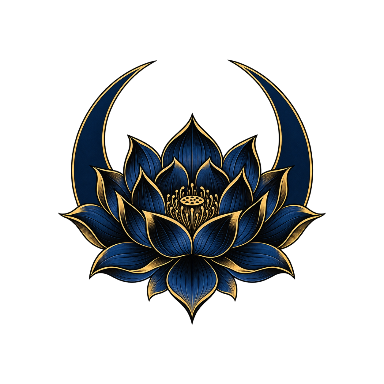 Midnight-Blue and Black Lotus Flower with a Simple Crescent Frame Tattoo planner element