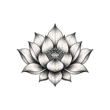 Dotwork Black Lotus Viewed from the Front with a Clean Symmetrical Petal Structure Tattoo planner element
