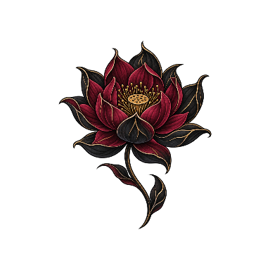 Dark Burgundy Lotus with Black Outer Petals and a Short Stem Tattoo planner element