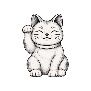 Dotwork Maneki-Neko Front View with Raised Paw and a Plain Collar Tattoo planner element
