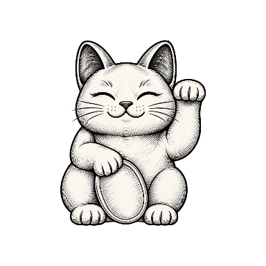 Engraved Maneki-Neko Holding Unmarked Coin Tattoo planner element