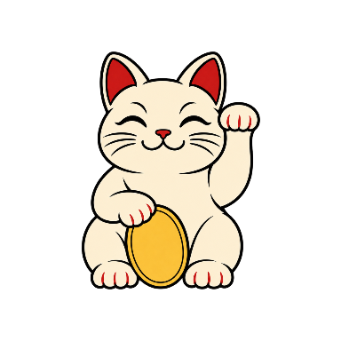 Old-School Red, Black and Gold Maneki-Neko Tattoo planner element