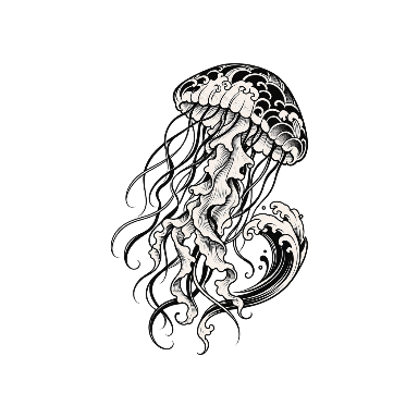 Japanese-Inspired Jellyfish with a Patterned Bell and Long Flowing Tentacles Tattoo planner element