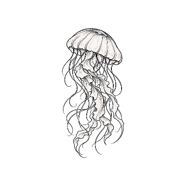 Fine-Line Jellyfish with a Round Bell and Separated Flowing Tentacles Tattoo planner element