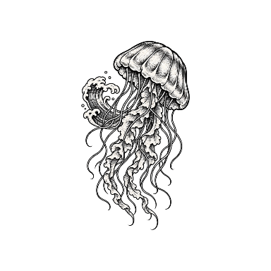Engraved Jellyfish with Small Wave Crest and Clear Separated Tentacles Tattoo planner element