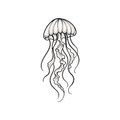 Minimal Jellyfish Silhouette with a Complete Bell and Six Readable Tentacle Groups Tattoo planner element