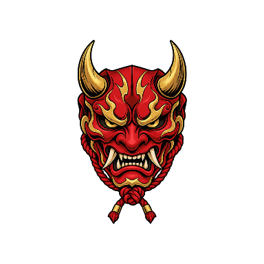 Red-And-Gold Oni Mask with Two Horns Tattoo planner element