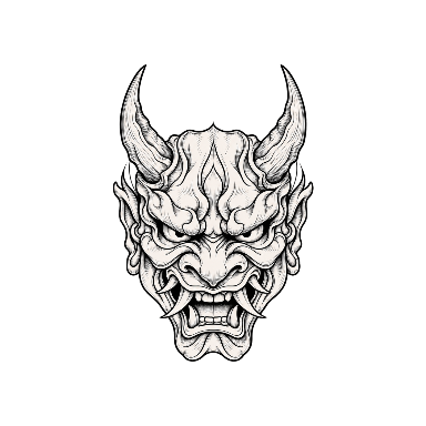 Fine-Line Oni Mask with Two Horns Tattoo planner element