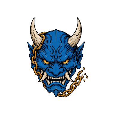 Blue Oni Mask with Two Horns Tattoo planner element