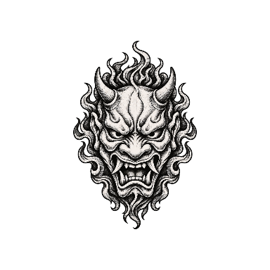 Engraved Oni Mask with Two Short Horns Tattoo planner element
