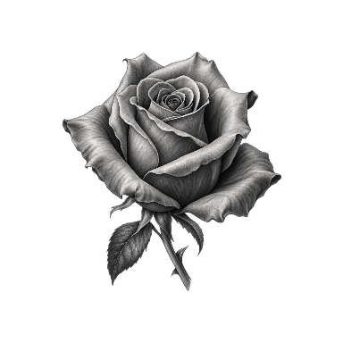 Obliquely viewed open rose with a short stem and curled petals Tattoo planner element