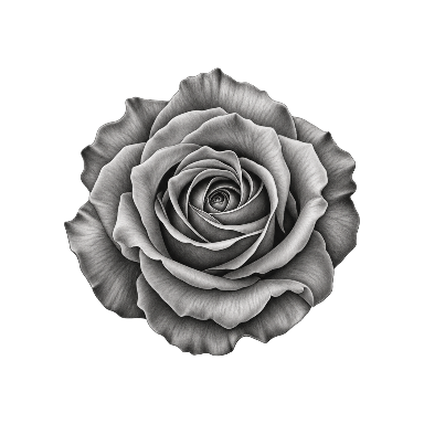 Fully open rose single flower bloom viewed directly from above, no stem Tattoo planner element