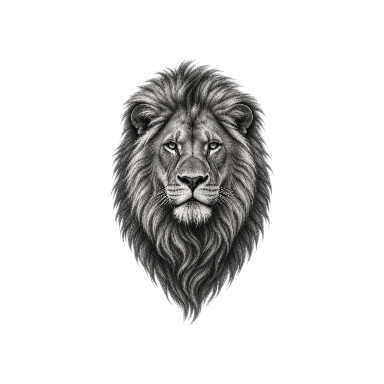 Frontal lion head with a mane forming a vertical silhouette Tattoo planner element