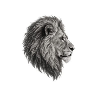 Lion head in full side profile, complete forehead and nose contour Tattoo planner element