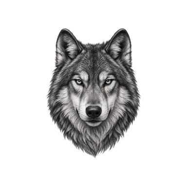 Frontal wolf head with selectively simplified fur Tattoo planner element