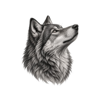 Wolf head in upward-looking side profile, closed mouth, no moon Tattoo planner element