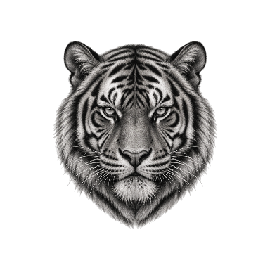 Frontal tiger head with anatomically accurate stripes and cheekbone volume Tattoo planner element