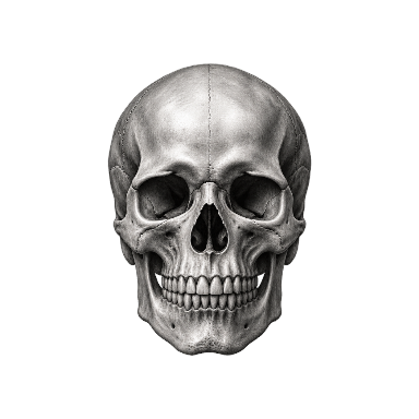 Anatomical human skull in frontal view with clear bone planes and cavities Tattoo planner element