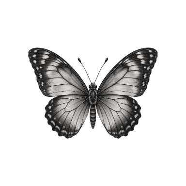 Exactly one butterfly with both wings spread and readable wing veins Tattoo planner element