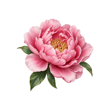 Open pink peony single flower bloom with a small amount of green leaves Tattoo planner element