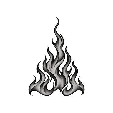 Small black-and-grey flame cluster in a triangular silhouette Tattoo planner element