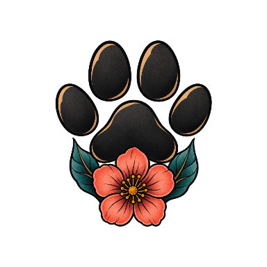 Neo Traditional Pet Paw with Flower Tattoo planner element